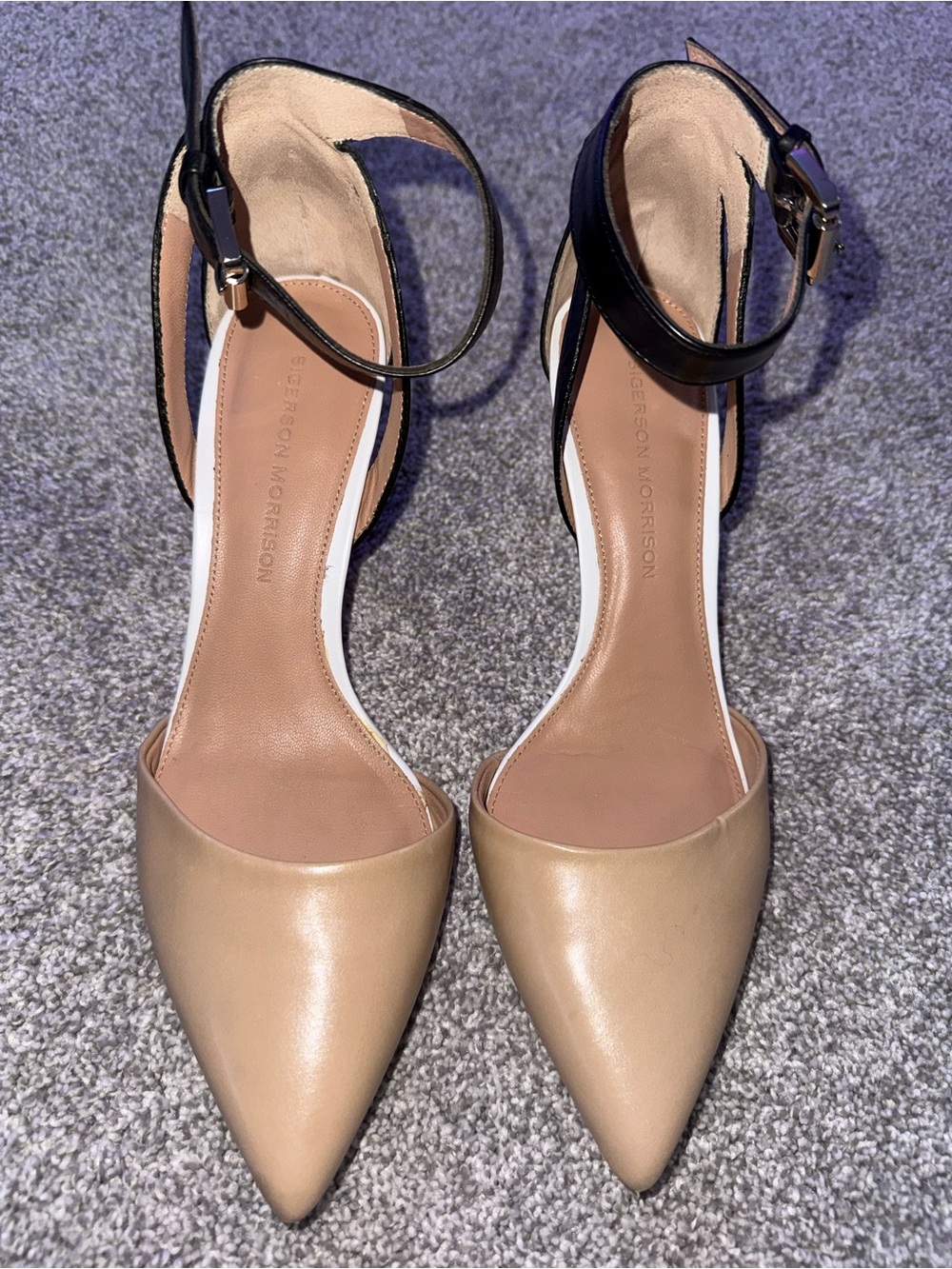 Sigerson Morrison Two-Tone Pointed Toe Ankle Strap Pump